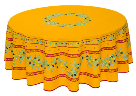 French Round Tablecloth coated or cotton Ramatuelle Yellow-red